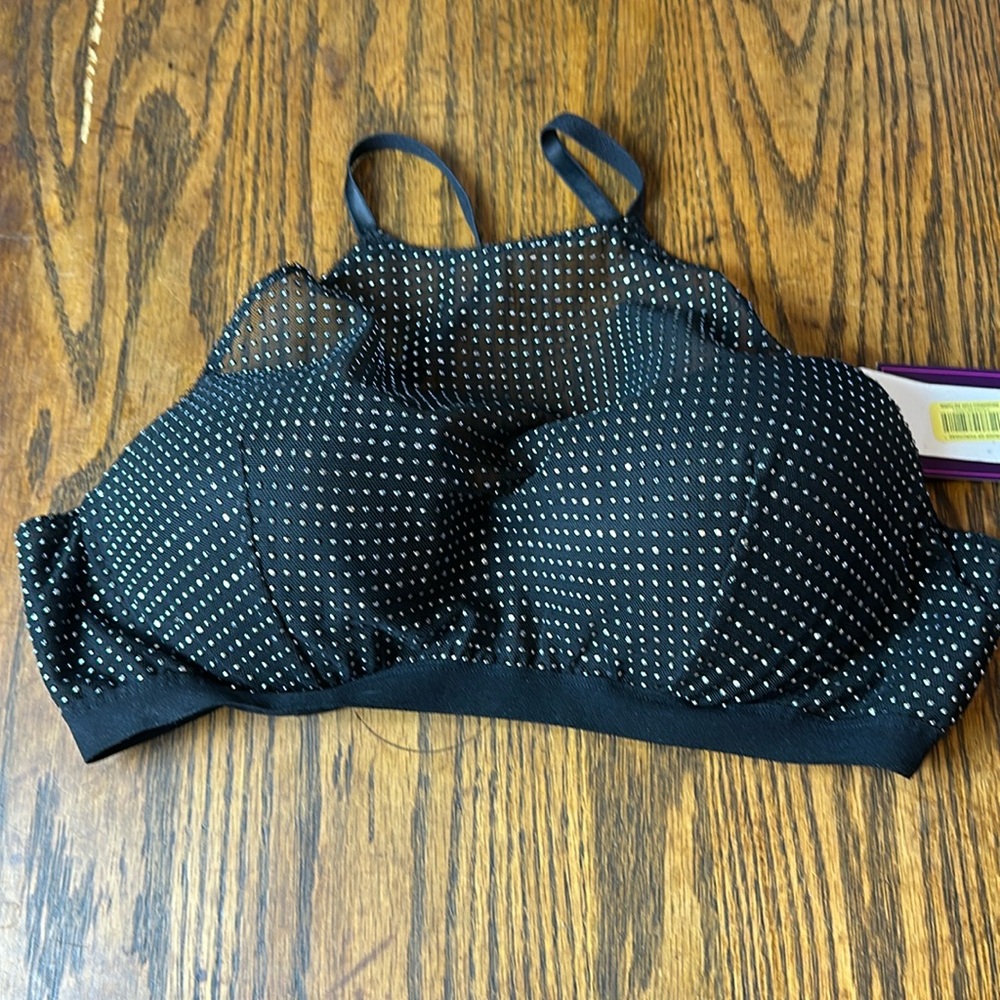 Black High neck Bra w Rhinestones Saki Silver XL
